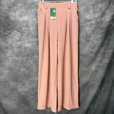 Halara Flex High Waisted Plicated Wide Leg Waffle Work Pants Womens M Dusty Pink - Image 1 of 4