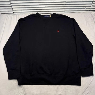 Polo Ralph Lauren Sweatshirt Mens XLT Black Fleece Crewneck Red Pony Logo - Image 1 of 4