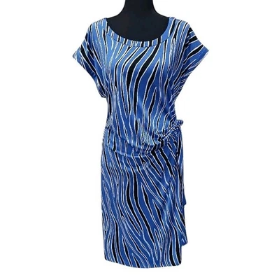 Dana Buchman Side Tie Dress Abstract Stripe 1X Cobalt Black - Image 1 of 4