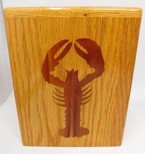 Lobster Wood Inlay Square Wood Tissue Box Cover Nautical Unique 6.25" Tall by 5" - Picture 1 of 7