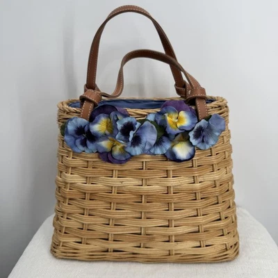 Kate Spade Pansy Basket Bag Womens One Size Tote Blue Floral Leather Handles - Image 1 of 4