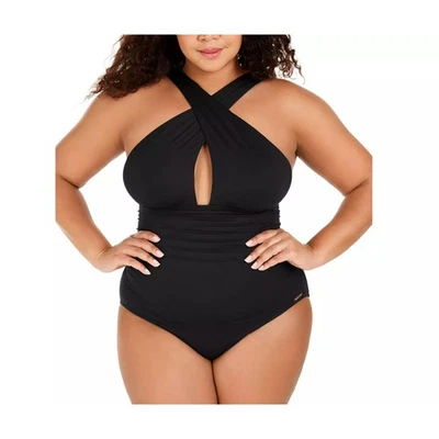 Michael Kors Keyhole Slimming One Piece Swimsuit Plus Size 22W Black New  - Image 1 of 4