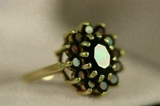 3.20Ct Oval Cut Red Garnet Cluster Engagement Ring 14K Yellow Gold Plated Silver - Image 1 of 4