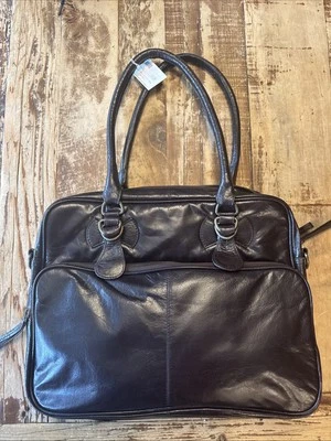 Bolso Latico de Hombro Trabajo para Laptop Cuero Marrón Oscuro Organizador con Cremallera Grande Foto 1 de 4