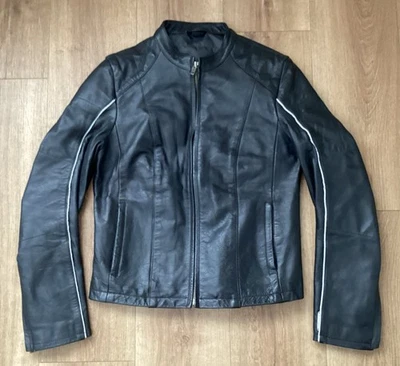 Hein Gericke Womens Motorcycle Jacket, Size 40, Black Leather, Reflective Strip - Image 1 of 4