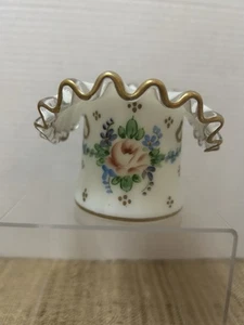 Fenton Charleton handbemalte Hutvase 3". Rosen und Bänder. Goldrand. Vintage - Bild 1 von 8