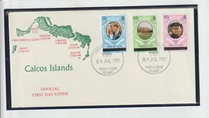 CAICOS IS 1981 ROYAL WEDDING LONDON OVERPRINT FDC, SG 8A-10A, SC 8A-10A - Picture 1 of 2