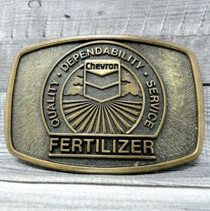 Chevron Fertilizer Belt Buckle 80s Brass Agri Promo Vintage BTS USA .CVB477 - Picture 1 of 7