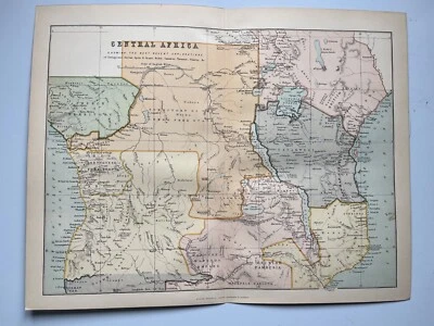 Antique map of Central Africa c 1890 Congo Free State British German colonies - Image 1 of 4