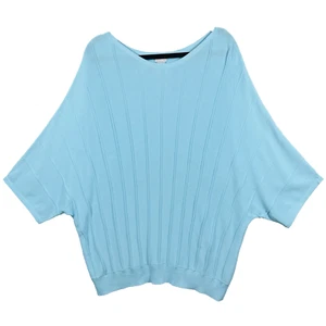 Chico's Faux Pleat Sweater Size 2 (US 12) Ribbed Dolman Sleeves Bateau Neck Aqua - Picture 1 of 15