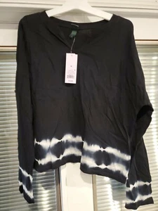 Wild Fable Womens Shirt Black With White Tye-dye Stripes - Picture 1 of 1