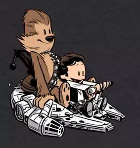 Camisa Calvin Hobbes Star Wars Han Chewbacca Mashup Parodia Súper RARA Damas NUEVA - Imagen 1 de 3