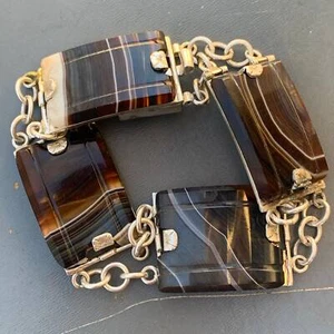 Breites mod modernes Sterlingsilber Armband mit gebändertem Achat - Bild 1 von 10