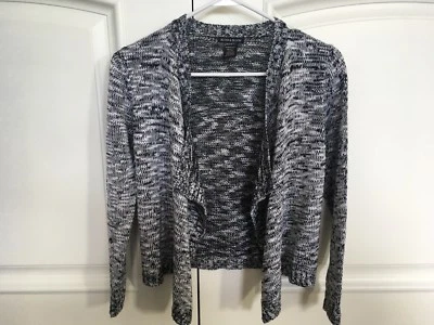 NEW Blush & Bloom Draped Open Front Girls Cardigan Sweater Large L Black & White - Image 1 of 3