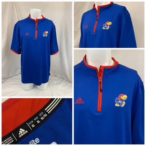 Kansas Jayhawks Adidas Shoot Around Jersey XL Blue 1/4 Zip Sewn On YGI R1-112 Cover