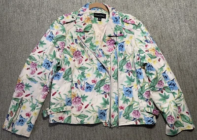 Colleen Lopez Faux Leather Floral Moto Biker Jacket Size 1X - Image 1 of 4