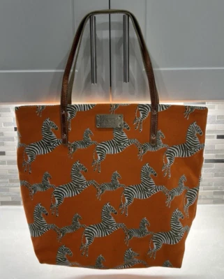 Kate Spade New York Womens Zebra Print Metallic Leather Trim Tote Bag Orange - Image 1 of 4