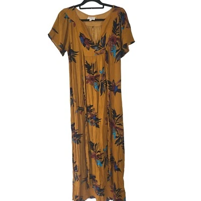 Everly Maxi Dress Medium Womens Brown Floral Short Sleeve V Neck Pullover Summer - Image 1 of 4