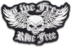 Live Free Ride Free Punk Skull Patch Badge Large Wing White & Black Embroidery P