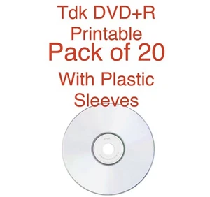 20 x TDK DVD+R Blank Discs 4.7GB 16x Full Face Printable Inkjet In Sleeves - Picture 1 of 1