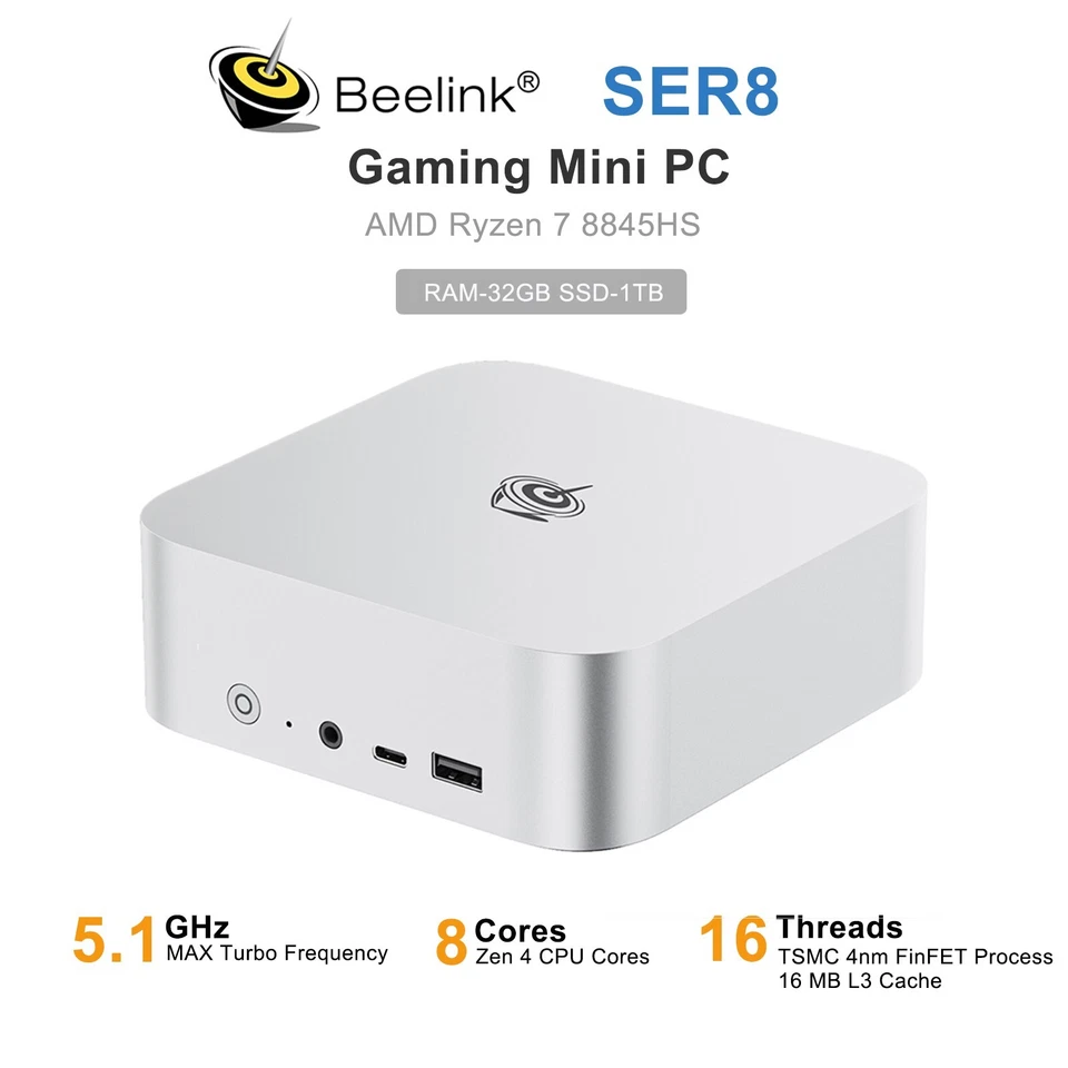 Beelink Gaming Mini PC SER8 AMD Ryzen 7 8845HS 32GB 1TB DP PC DDR5 UP to 5.1GHz - Image 1 of 4