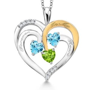 1.60 Ct Heart Shape Swiss Blue Topaz Rhodium Plated Pendant with Chain - Picture 1 of 3