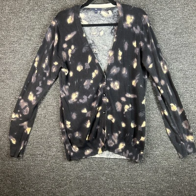 Gap  Womens Cardigan Sweater Size L Black Animal Print Button V Neck - Image 1 of 4