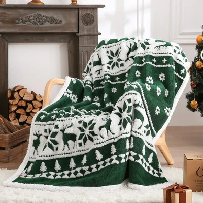 Christmas Holiday Jacquard Sherpa Fleece Throw Blanket, Fuzzy Warm Super Soft... - Image 1 of 4