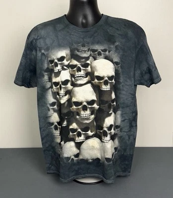 Винтажный 2005 Y2K 3D череп кладбище ворс дым серый галстук краситель футболка большой новый без ЯРЛЫКОВ - Изображение 1 из 4