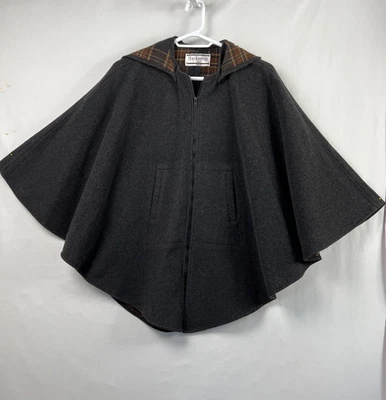 Poncho de Colección Mackintosh Nueva Inglaterra Capa L Mezcla de Lana Forrado a Cuadros Con Capucha Gris Foto 1 de 4