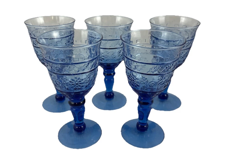 Taças de vinho azul Mikasa Tender Leaves 6 3/4" conjunto de 5 Japão vintage anos 70 - Imagem 1 de 4