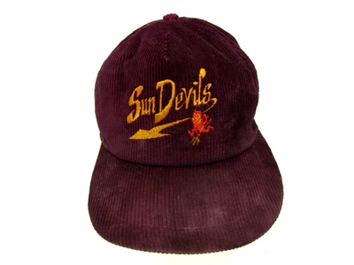 VTG Arizona State Sun Devils Hat Corduroy Snapback Spellout Adjustable Retro Cap - Image 1 of 4