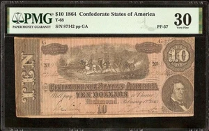 1864 $10 BILL PF-57 RARE VARIETY CONFEDERATE STATES CURRENCY NOTE MONEY PMG 30 - Picture 1 of 2