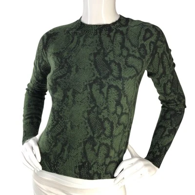 Suéter Aqua Cashmere Mujer Talla XS Patrón Piel de Serpiente Acanalado Tejido Borde Verde Negro Foto 1 de 4