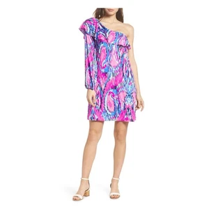 Lilly Pulitzer Free Spirit One Shoulder Amante Silk Jersey Dress Size Small - Picture 1 of 8