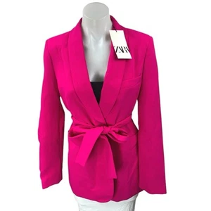 NEW Zara Women's Pink Long Sleeve Collared Belted Blazer Coat Jacket Top Size XS - Picture 1 of 5
