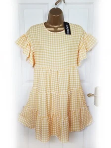 BOOHOO Yellow & White Gingham Summery Smock Dress, size 10 - BNWT - Picture 1 of 7