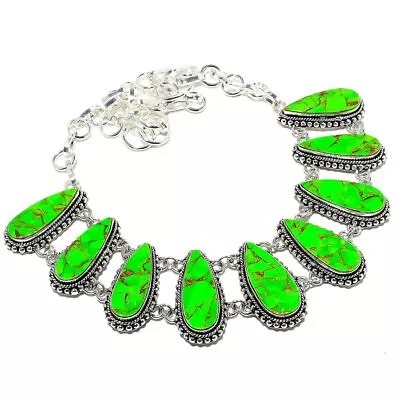 Copper Green Turquoise Gemstone 925 Sterling Silver Necklace 18" G824 - Image 1 of 4