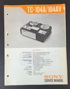 Manual de servicio original Sony TC-104A/104AV carrete a carrete con lista de piezas de repuesto - Imagen 1 de 5