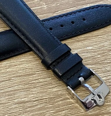 1 Smooth PADDED Black 19mm Leather Strap For Omega + SILVER Buckle For Omega - Image 1 of 4