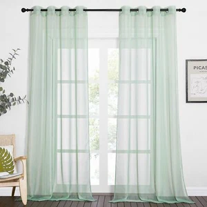 Sheer Curtains 96" Long For Living Room Windows Grommet Voile Sheer Textured Cas - Picture 1 of 7