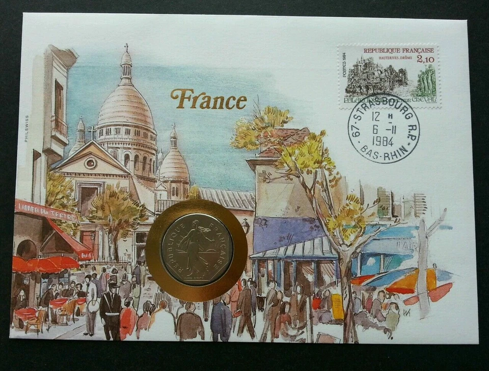 [SJ] France City 1984 Dsily Life Church Shop Tree Town FDC (coin cover) - Image 1 of 4