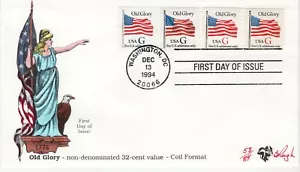 USPS FDC #2889-92 1994 32c Old Glory Stamps Hand Painted Pugh Cachet ST2248 - Picture 1 of 3