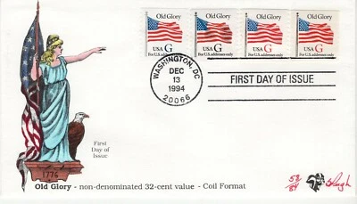USPS FDC #2889-92 1994 32c Old Glory Stamps Hand Painted Pugh Cachet ST2248 - Image 1 of 3