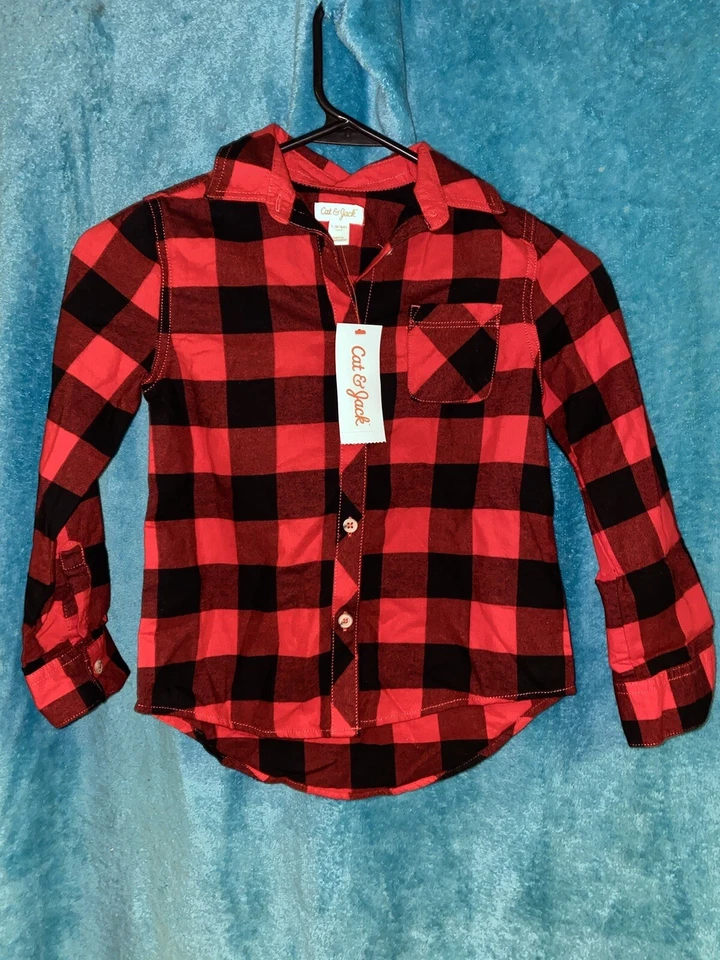 Boys Buffalo Check Long Sleeve Button-down Shirt Cat & Jack Red/black XS 4-5