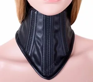 Black Faux Leather Corset Posture Bondage Neck Collar - Picture 1 of 9