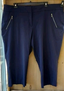 Worthington Woman Navy Blue Crop Pant With 2 Front Zipper Pockets Plus Size 26W - Picture 1 of 3