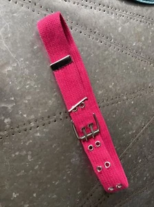 GIRLS 2 HOLES ROW GROMMETS Stitched Canvas Fabric Web Belt Bright Pink - Picture 1 of 3