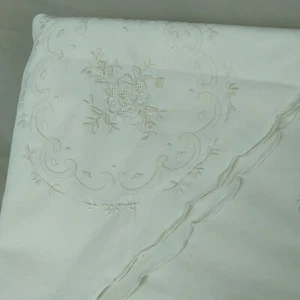 Large Oval Tablecloth Hand Embroidered 1.6m x 3m Ivory - Picture 1 of 12