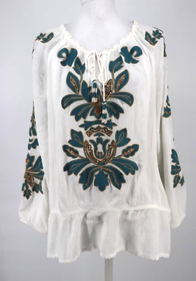 Top Soft Surroundings para mujer 2X borlas bordadas con cuentas peplum mangas largas Foto 1 de 4